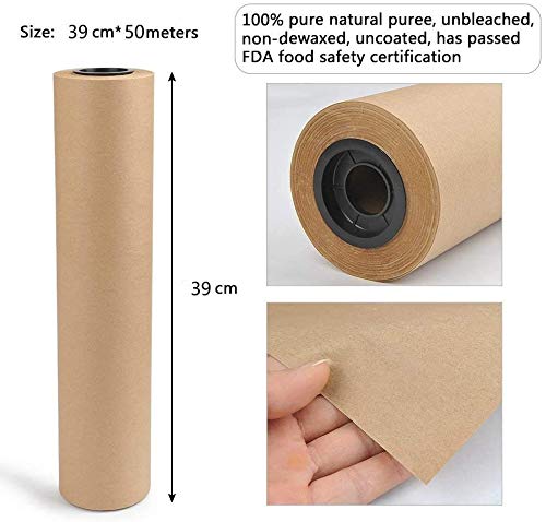 LATERN Brown Kraft Butcher Paper Roll, 39cm x 50M Food Grade Wrapping Paper for BBQ and Smoking Meat - Unbleached, Unwaxed & Uncoated - with 100M Cotton Twine & Tape