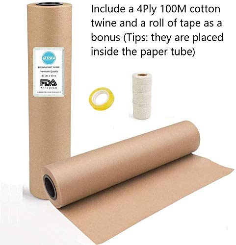 LATERN Brown Kraft Butcher Paper Roll, 39cm x 50M Food Grade Wrapping Paper for BBQ and Smoking Meat - Unbleached, Unwaxed & Uncoated - with 100M Cotton Twine & Tape