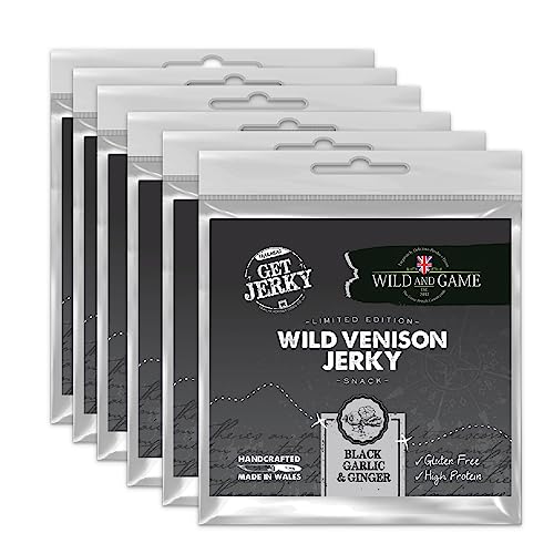 Wild & Game | Black Garlic & Ginger Venison Jerky | Lean and High Protein Snack | Wild & Natural Game Meat Made in UK | 6 x 40g packs
