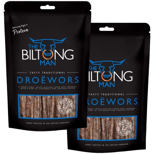 The Biltong Man | Tasty Traditional Droëwors Sticks | High Protein Beef Snack | 800 Grams (2 x 400g)