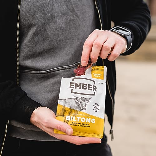 Ember Snacks: Biltong Beef Jerky Original Flavour (10 x 28g) - Protein Keto Snacks - On The Go Snack - From British and Irish Meat