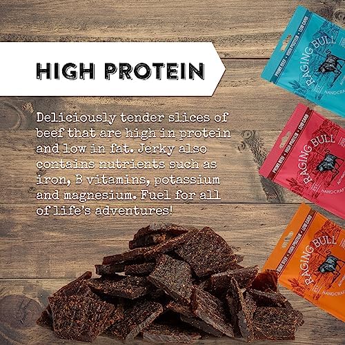 Raging Bull Original Beef Biltong - delicious authentic South African biltong. Made with natural ingredients & our award-winning skills. Tender snack high in protein, low in carbs & gluten free. 500g.