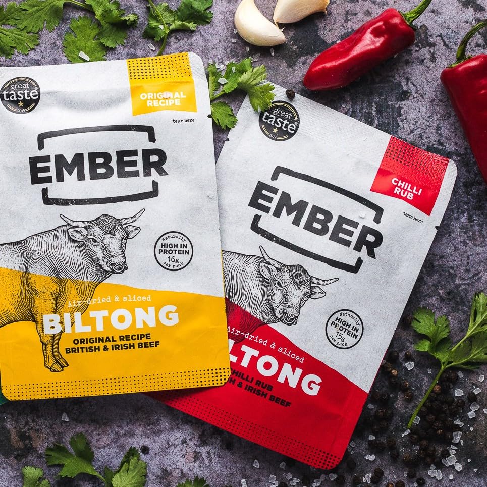 Ember Snacks: Biltong Beef Jerky Original Flavour (10 x 28g) - Protein Keto Snacks - On The Go Snack - From British and Irish Meat