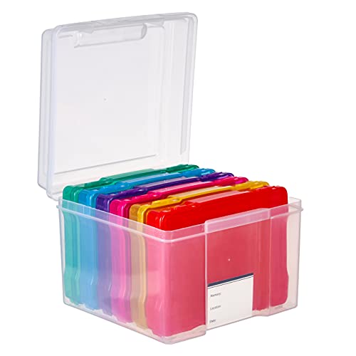 MATANA - 5"x7" Multicoloured Storage Box Photo & Crafts Organiser Including 6 Cases & Labels - For 600 Family Photos, Stationary, Arts, Toys, Seeds & More