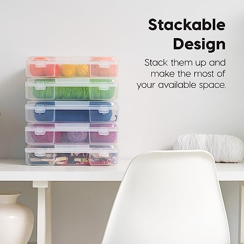 IRIS USA, Inc. Portable Project Plastic Clear Hobby Craft Supply Art Storage Box Organizer with snap-Tight Closure Latch for 8.5" x 11" Paper, 6 Case Pack