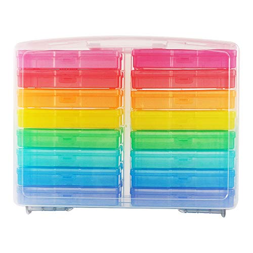 Novelinks Transparent 4" x 6" Photo Cases and Clear Craft Keeper with Handle - 16 Inner Cases Plastic Storage Container Box (Multi-Colored)