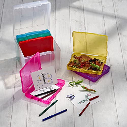 MATANA - 5"x7" Multicoloured Storage Box Photo & Crafts Organiser Including 6 Cases & Labels - For 600 Family Photos, Stationary, Arts, Toys, Seeds & More
