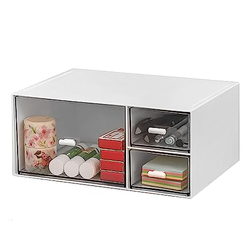 VADUDA Desktop Organizer Stackable Organizer Drawers Plastic Storage Drawers Box with 3 Drawers for Home Collection, Cosmetics, Jewelry, Office Supplies White