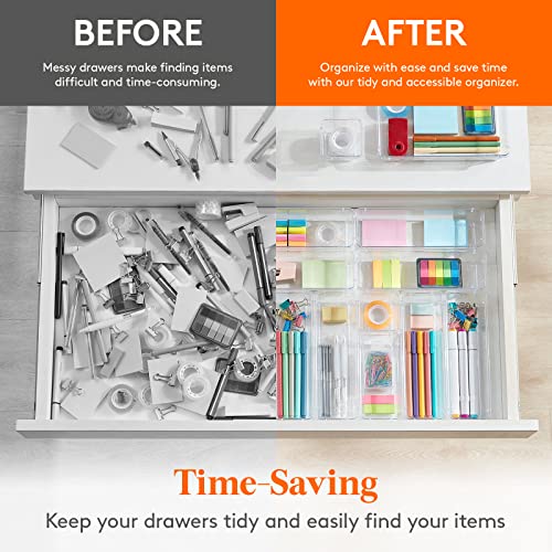 Lifewit 25pcs Drawer Organiser Set, Clear Makeup Trays Plastic, Desk Drawer Dividers Dresser Storage Bins Separation Box for Bathroom, Office, Cosmetic, Jewelries and Gadgets, Bedroom