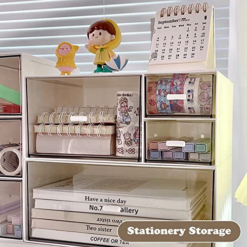 VADUDA Desktop Organizer Stackable Organizer Drawers Plastic Storage Drawers Box with 3 Drawers for Home Collection, Cosmetics, Jewelry, Office Supplies White