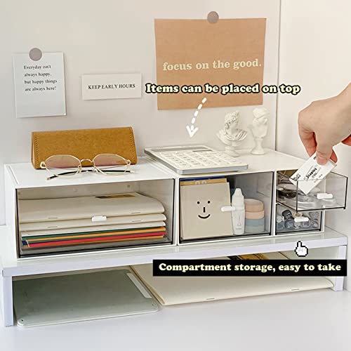 VADUDA Desktop Organizer Stackable Organizer Drawers Plastic Storage Drawers Box with 3 Drawers for Home Collection, Cosmetics, Jewelry, Office Supplies White