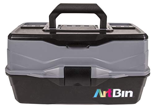 ArtBin 6893AG Portable Art & Craft Organizer with Lift-Up Trays [1] Plastic Storage Case Gray/Black, Multicoloured, Three