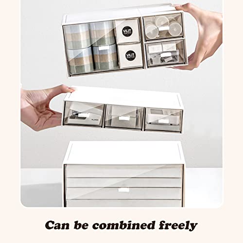 VADUDA Desktop Organizer Stackable Organizer Drawers Plastic Storage Drawers Box with 3 Drawers for Home Collection, Cosmetics, Jewelry, Office Supplies White