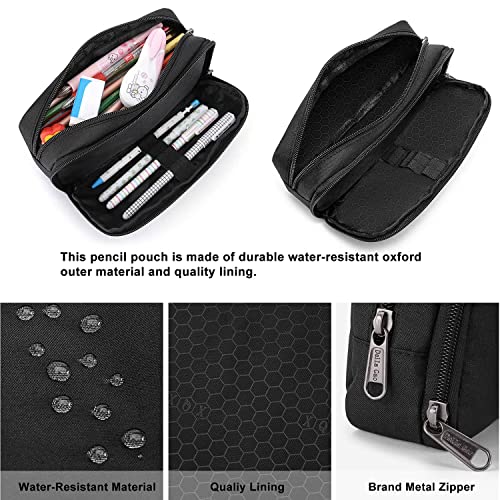 Della Gao Pencil Case for Students Girls Boys Large Capacity Adult Pen Maker Pencil Pouch Office Organizer Simple Durable Multifunctional Pencil Bag Black