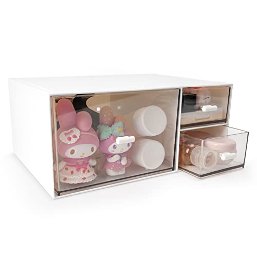 VADUDA Desktop Organizer Stackable Organizer Drawers Plastic Storage Drawers Box with 3 Drawers for Home Collection, Cosmetics, Jewelry, Office Supplies White