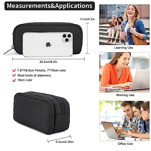 Della Gao Pencil Case for Students Girls Boys Large Capacity Adult Pen Maker Pencil Pouch Office Organizer Simple Durable Multifunctional Pencil Bag Black