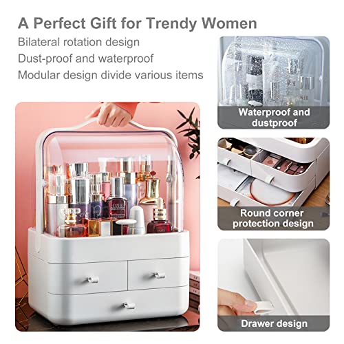 LZDMY Makeup Organiser Storage Drawers, Cosmetic Organisers Acrylic, Skincare Organiser Beauty Caddy Storage Box for Dresser & Bathroom, Dust-Proof Waterproof, White