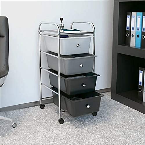 BillyOh 4 Drawer Plastic Storage Trolley Rolling Cart Multipurpose Unit for Home Office Organisation Stationery Beauty Salon Hairdressing Make-up Mobile Design with Shelving and Castor Wheels (Grey)