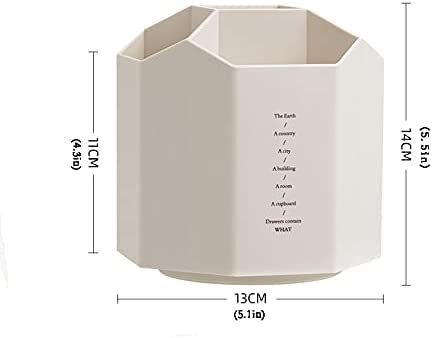 Dproptel Rotating Pen Holder, 360° Rotatable 5 Grids Pen Box Desktop Storage Organization Makeup Storage Box, Art Brush Storage Box Suitable for Office, Home, School (Creamy White)
