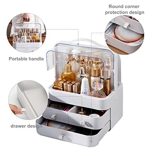 LZDMY Makeup Organiser Storage Drawers, Cosmetic Organisers Acrylic, Skincare Organiser Beauty Caddy Storage Box for Dresser & Bathroom, Dust-Proof Waterproof, White