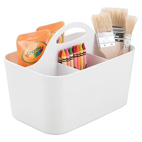 mDesign Art Supply Storage Box - Craft Supply Organiser Caddy - Sewing Storage Basket Tote - White
