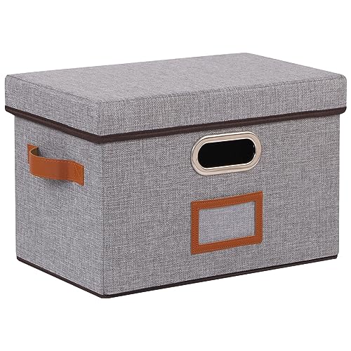OUTBROS Storage Boxes with Lids, 38 x 25 x 25 cm Storage Baskets for Shelves, Foldable Cube Organiser Box Baskets, Collapsible Fabric Bins Home & Office Decorative Storage Box, Grey, 1-Pack