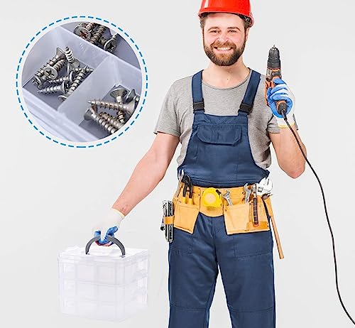 ilauke 3 Tier Clear Transparent Plastic Stackable Storage Box with 18 Compartments Craft Storage Box with Carry Handle Container for Storing & Organising Toys, Jewellery, Beads, Arts & Crafts, Tools