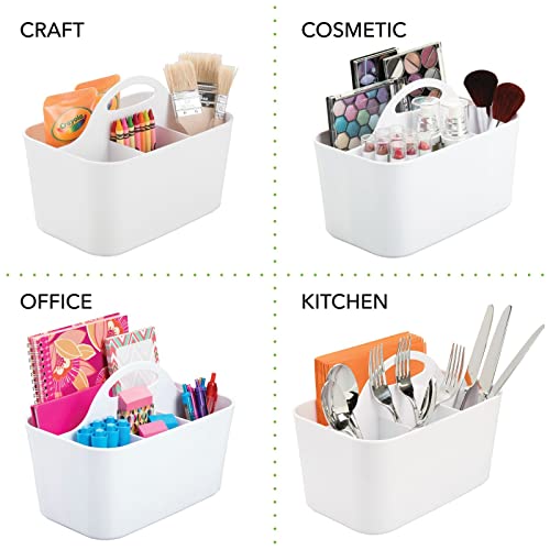 mDesign Art Supply Storage Box - Craft Supply Organiser Caddy - Sewing Storage Basket Tote - White
