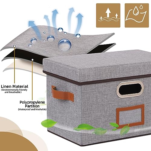 OUTBROS Storage Boxes with Lids, 38 x 25 x 25 cm Storage Baskets for Shelves, Foldable Cube Organiser Box Baskets, Collapsible Fabric Bins Home & Office Decorative Storage Box, Grey, 1-Pack