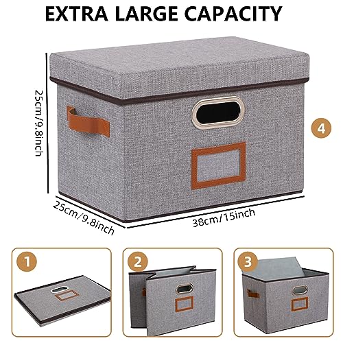 OUTBROS Storage Boxes with Lids, 38 x 25 x 25 cm Storage Baskets for Shelves, Foldable Cube Organiser Box Baskets, Collapsible Fabric Bins Home & Office Decorative Storage Box, Grey, 1-Pack