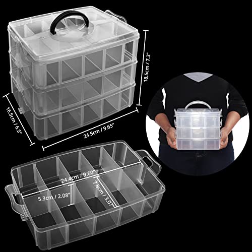 Kurtzy 3 Tier 30 Compartments Stackable Storage Box - Plastic Storage Box with Adjustable Compartments - Transparent Container for Storing & Organising Toys, Jewellery, Beads, Tools, Arts & Craft