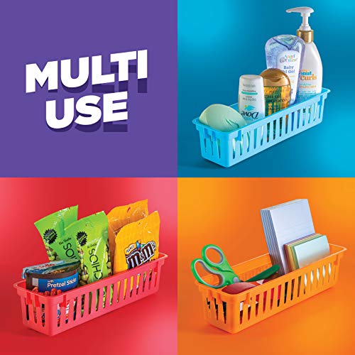 Prextex Classroom Storage Baskets Set - Colourful Pencil Trays, Table Organizers, and Pots for Classroom Organization - Durable Pencil and Supplies Basket for Teachers and Students - Pack of 12