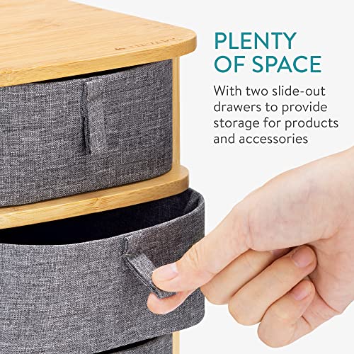 Navaris Makeup Storage Drawers - Bamboo Organiser and Grey Fabric Trays - 3-Tier Unit for Bathroom, Dressing Table - L 23cm x W 17.5cm x H 22cm