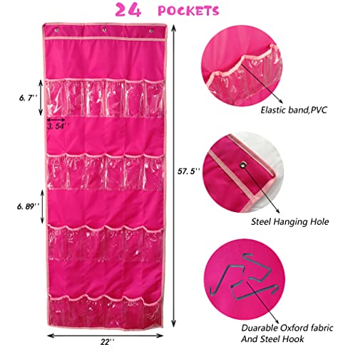 Hanging Over Door Toy Storage Organizer (24 Pockets), Compatible with Lol Omg Dolls Barbie Dolls Surprise Doll (Toys Not Included), Deeppink (57.5''x22'')…