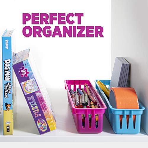 Prextex Classroom Storage Baskets Set - Colourful Pencil Trays, Table Organizers, and Pots for Classroom Organization - Durable Pencil and Supplies Basket for Teachers and Students - Pack of 12