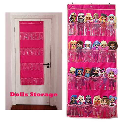 Hanging Over Door Toy Storage Organizer (24 Pockets), Compatible with Lol Omg Dolls Barbie Dolls Surprise Doll (Toys Not Included), Deeppink (57.5''x22'')…