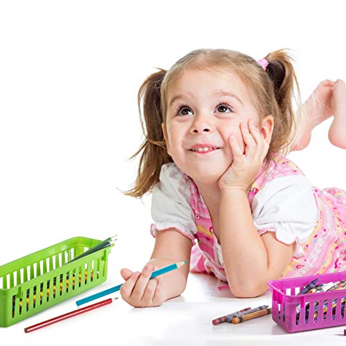 Prextex Classroom Storage Baskets Set - Colourful Pencil Trays, Table Organizers, and Pots for Classroom Organization - Durable Pencil and Supplies Basket for Teachers and Students - Pack of 12