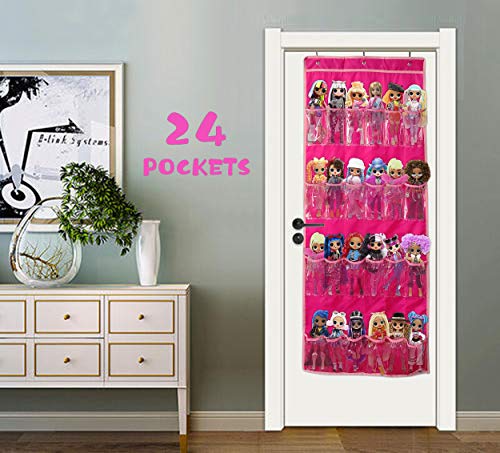 Hanging Over Door Toy Storage Organizer (24 Pockets), Compatible with Lol Omg Dolls Barbie Dolls Surprise Doll (Toys Not Included), Deeppink (57.5''x22'')…