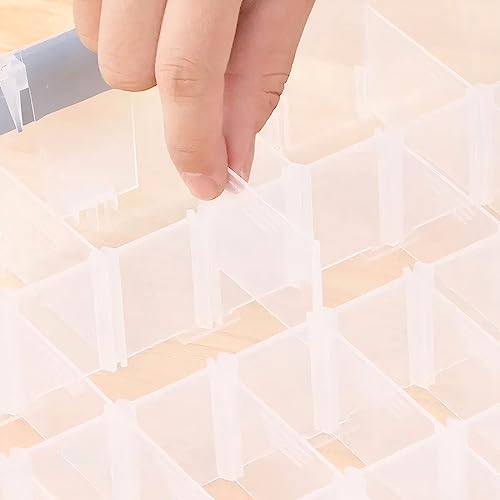 EZOWare 2-Tier Art Craft Storage Organiser Box with Grid Compartment & Handle, Stackable Clear Plastic Adjustable Divider Container Bin for Jewelry, Hobby, Building Block, Sewing Supplies