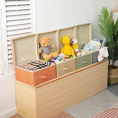 BrilliantJo Storage Boxes with Lid, Foldable Clothing Storage Basket case with Handle for Toy, Books, Closet, Bedroom, Home, Mixcolor, 13L x 12.5W x 7H inch