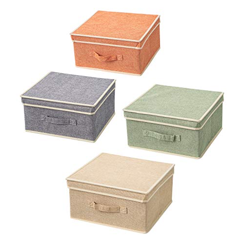 BrilliantJo Storage Boxes with Lid, Foldable Clothing Storage Basket case with Handle for Toy, Books, Closet, Bedroom, Home, Mixcolor, 13L x 12.5W x 7H inch