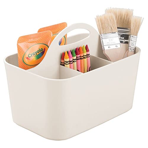 mDesign Art Supplies Organiser – Practical Plastic Arts and Crafts Storage Box with Carrying Handle – Desk Organiser with Compartments for Storing Many Items – Light Grey