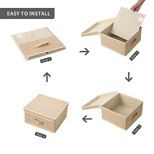 BrilliantJo Storage Boxes with Lid, Foldable Clothing Storage Basket case with Handle for Toy, Books, Closet, Bedroom, Home, Mixcolor, 13L x 12.5W x 7H inch