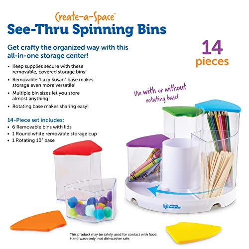 Learning Resources Create-a-Space See-Thru Spinning Bins -14 Pieces Classroom Organization, School Supplies Organiser, Desk Organization, Pen and Crayons Holder