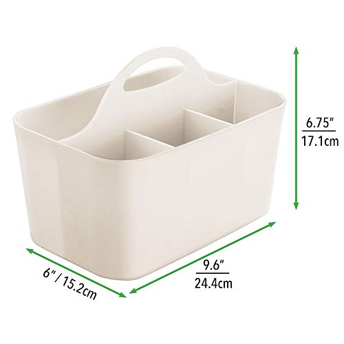 mDesign Art Supplies Organiser – Practical Plastic Arts and Crafts Storage Box with Carrying Handle – Desk Organiser with Compartments for Storing Many Items – Light Grey