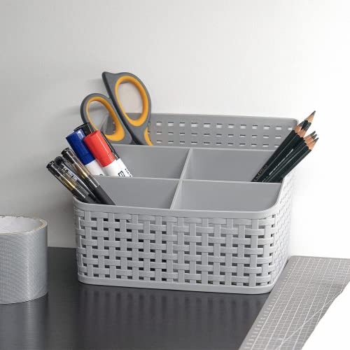 Fai Top Storage Basket, Cosmetic Box Organiser,Plastic Storage Box Desktop 5 Grid Sub-grid Storage Case Multi-function Storage for Desktop Office Bedroom Countertop Home Kitchen-Grey