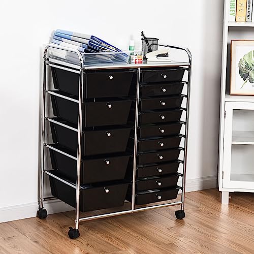 Taylor & Brown 15 Drawer Mobile Rolling Storage Trolley Unit Organiser On Wheels For Salon, Beauty Make Up, Hairdressing, Beauty & Home Office Stationary (Black)