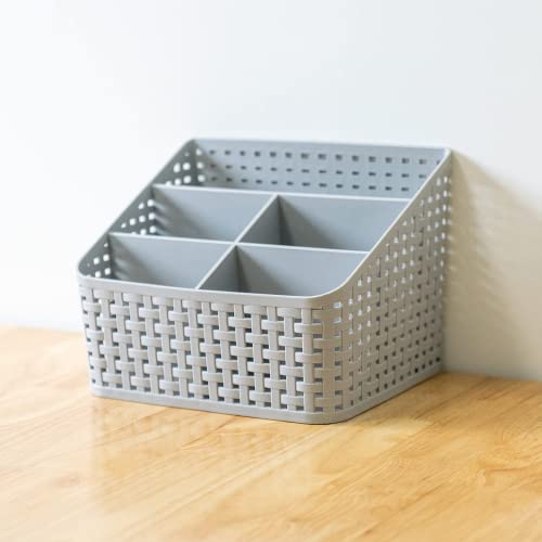 Fai Top Storage Basket, Cosmetic Box Organiser,Plastic Storage Box Desktop 5 Grid Sub-grid Storage Case Multi-function Storage for Desktop Office Bedroom Countertop Home Kitchen-Grey