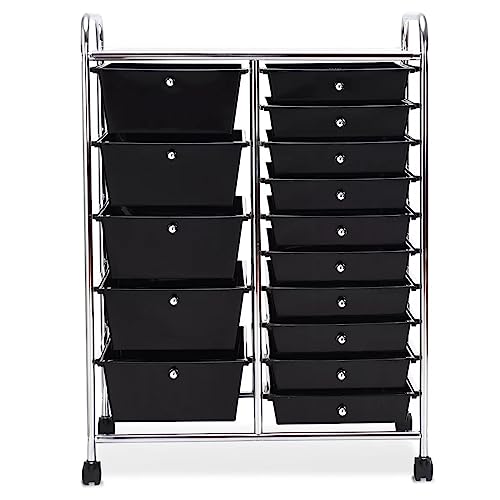 Taylor & Brown 15 Drawer Mobile Rolling Storage Trolley Unit Organiser On Wheels For Salon, Beauty Make Up, Hairdressing, Beauty & Home Office Stationary (Black)