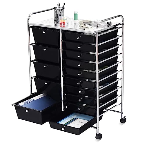 Taylor & Brown 15 Drawer Mobile Rolling Storage Trolley Unit Organiser On Wheels For Salon, Beauty Make Up, Hairdressing, Beauty & Home Office Stationary (Black)